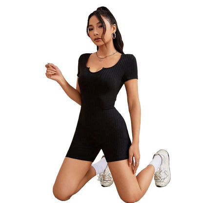 Damen Kurzoverall V-Ausschnitt Rippstruktur Norvielle