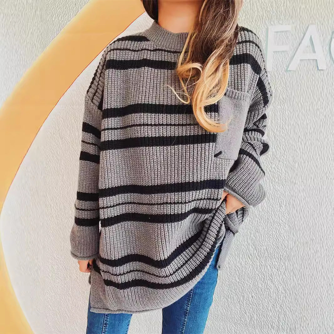 Damen Oversized Strickpullover Streifen Norvielle