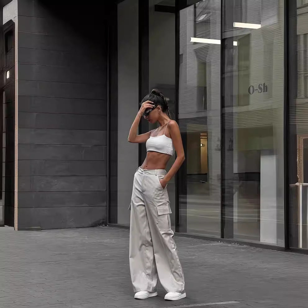 Damen Cargo-Hose Lässiger Schnitt Praktische Seitentaschen Beige