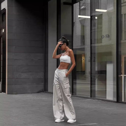 Damen Cargo-Hose Lässiger Schnitt Praktische Seitentaschen Beige