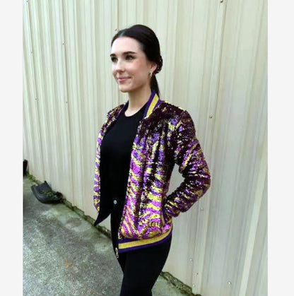 Damen Glitzerjacke Multicolore Pailletten Bomberjacke