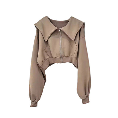 Damen Cropped Sweatjacke Großzügiger Kragen Norvielle