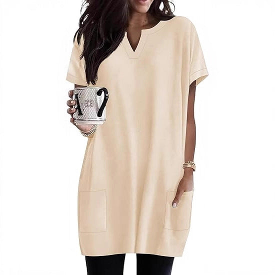 Damen Tunika-Kleid V-Ausschnitt Taschen Norvielle
