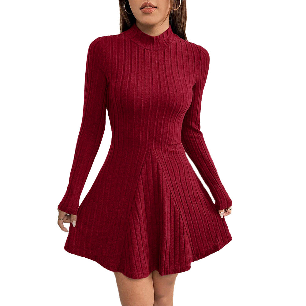 Damen Strickkleid Eleganter Stehkragen Figurumspielend Norvielle