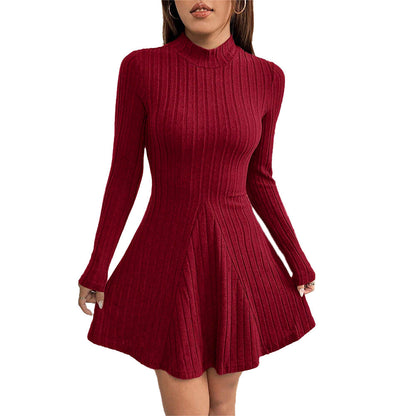 Damen Strickkleid Eleganter Stehkragen Figurumspielend Norvielle