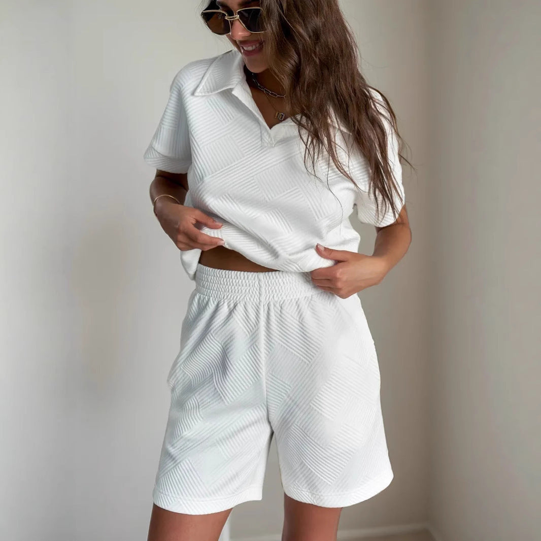 Damen Poloshirt-Shorts-Set Strukturiertes Material