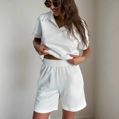 Damen Poloshirt-Shorts-Set Strukturiertes Material