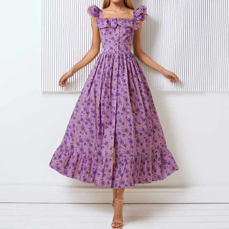 Damen Maxikleid Rüschen Floralmuster
