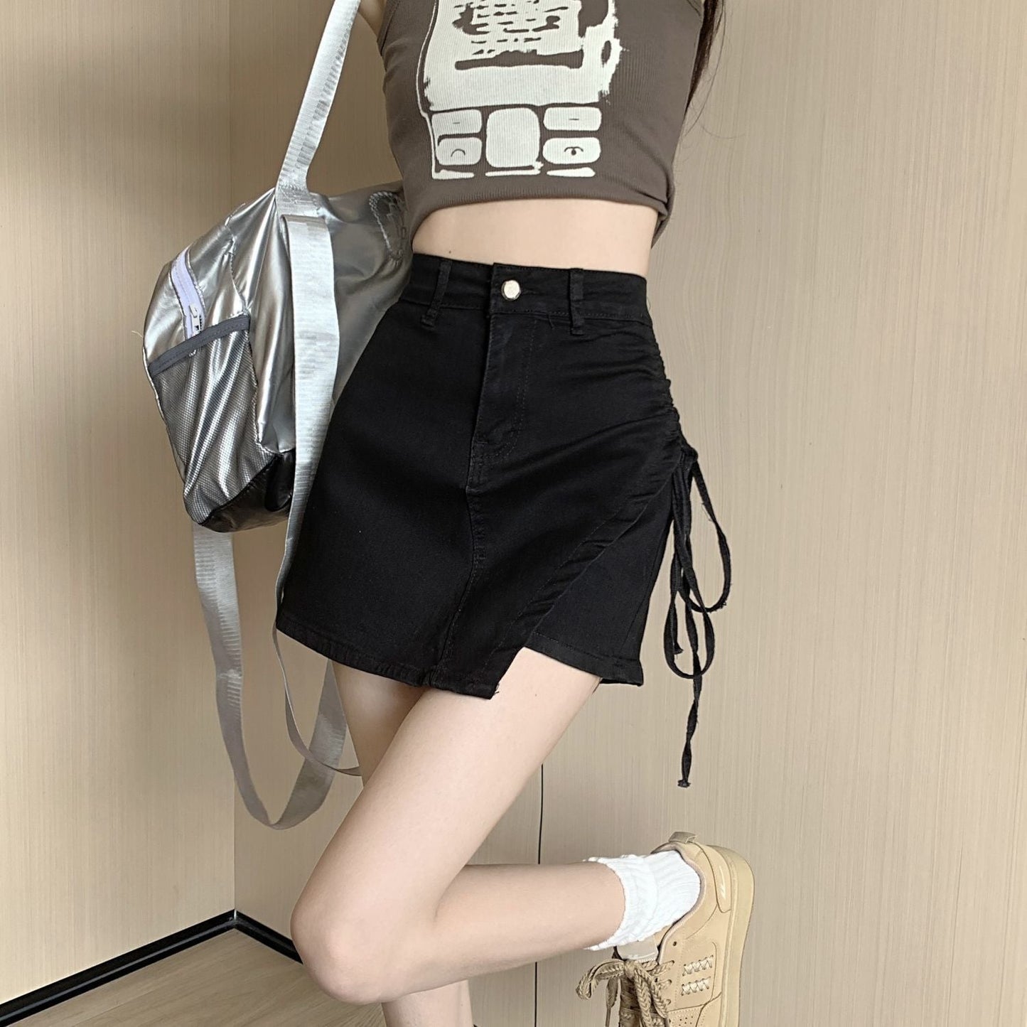 Damen Wickelrock Schnürdetails Trendfarben Norvielle