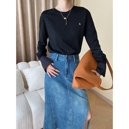 Damen Langarmshirt Elegantes Design Weite Manschetten Norvielle