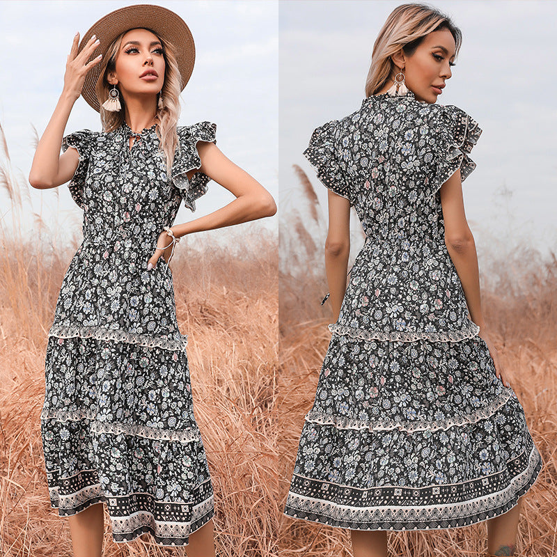 Damen Sommerkleid mit Rüschendetails und Blumenmuster