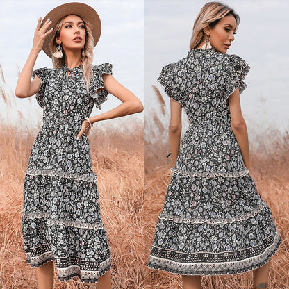 Damen Sommerkleid mit Rüschendetails und Blumenmuster