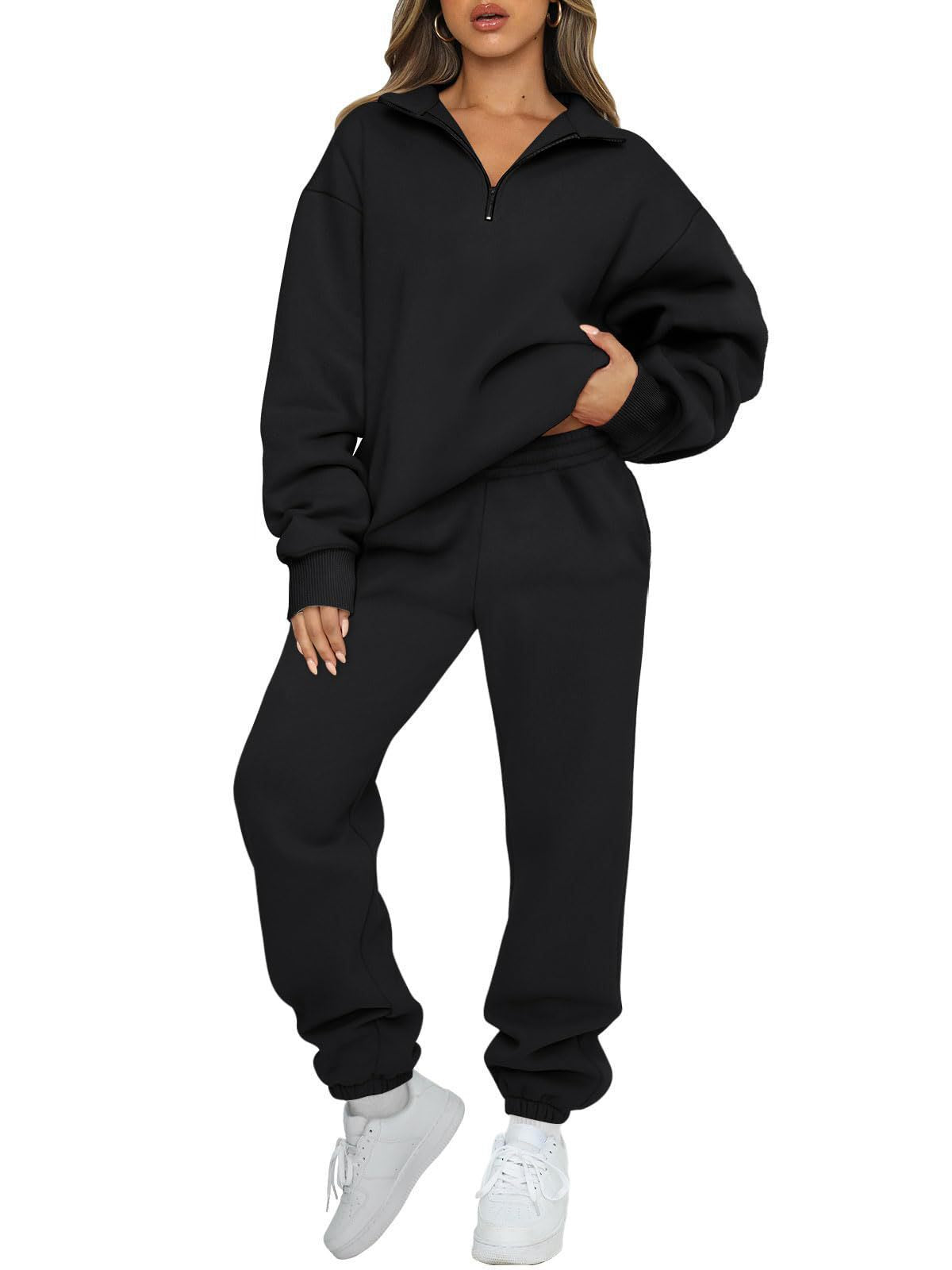 Damen Sweatpants-Set Stehkragen Kängurutasche Norvielle