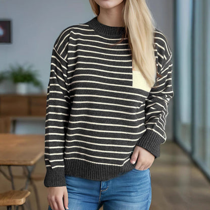 Damen Pullover Gestreift Lässig Breite Ärmel Norvielle