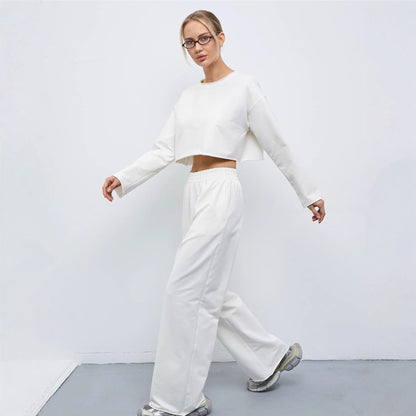 Damen Sweatshirt Set Komfortabel Cropped mit Jogginghose Norvielle