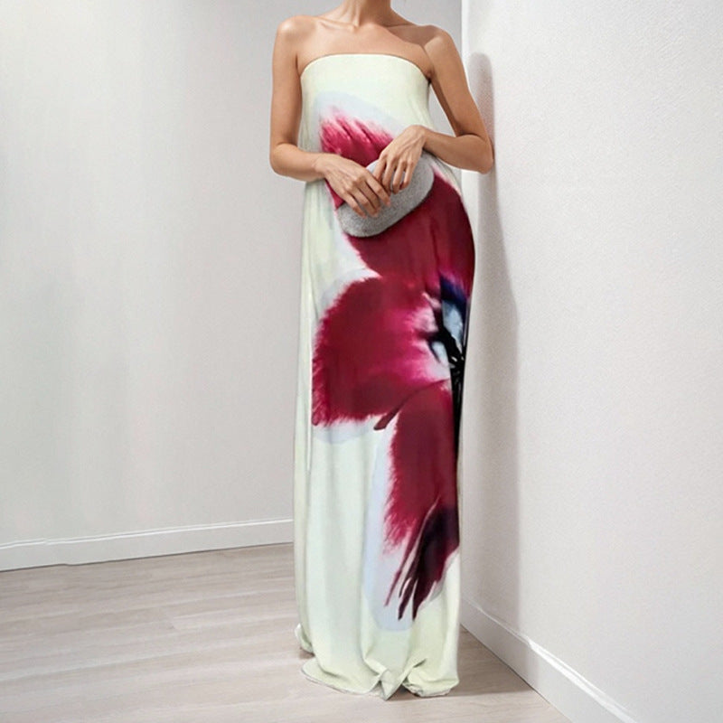 Damen Maxikleid Schulterfrei Floralmuster Norvielle
