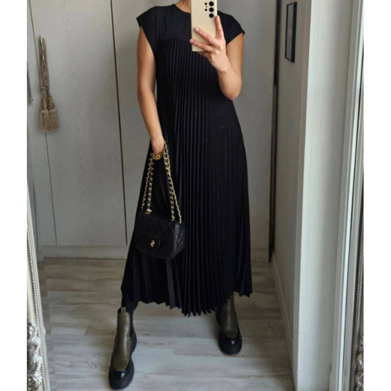 Damen Maxikleid Plissiert Eleganter Schnitt Dekorative Details