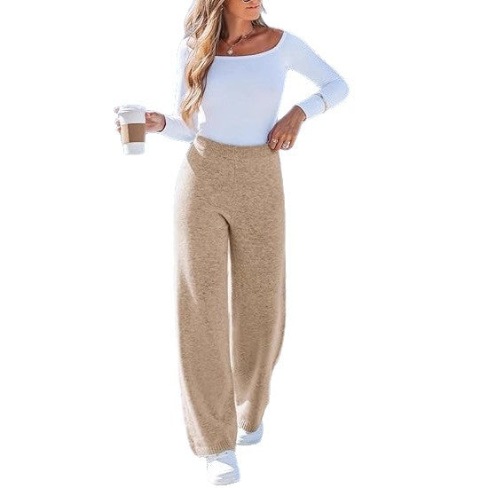 Damen Strickhose Elastischer Bund Weite Passform