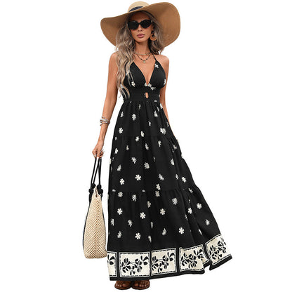 Damen Maxikleid Blumendruck V-Ausschnitt Norvielle