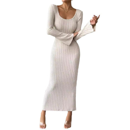 Damen Langarm Strickkleid Rundhalsausschnitt Figurbetonter Schnitt