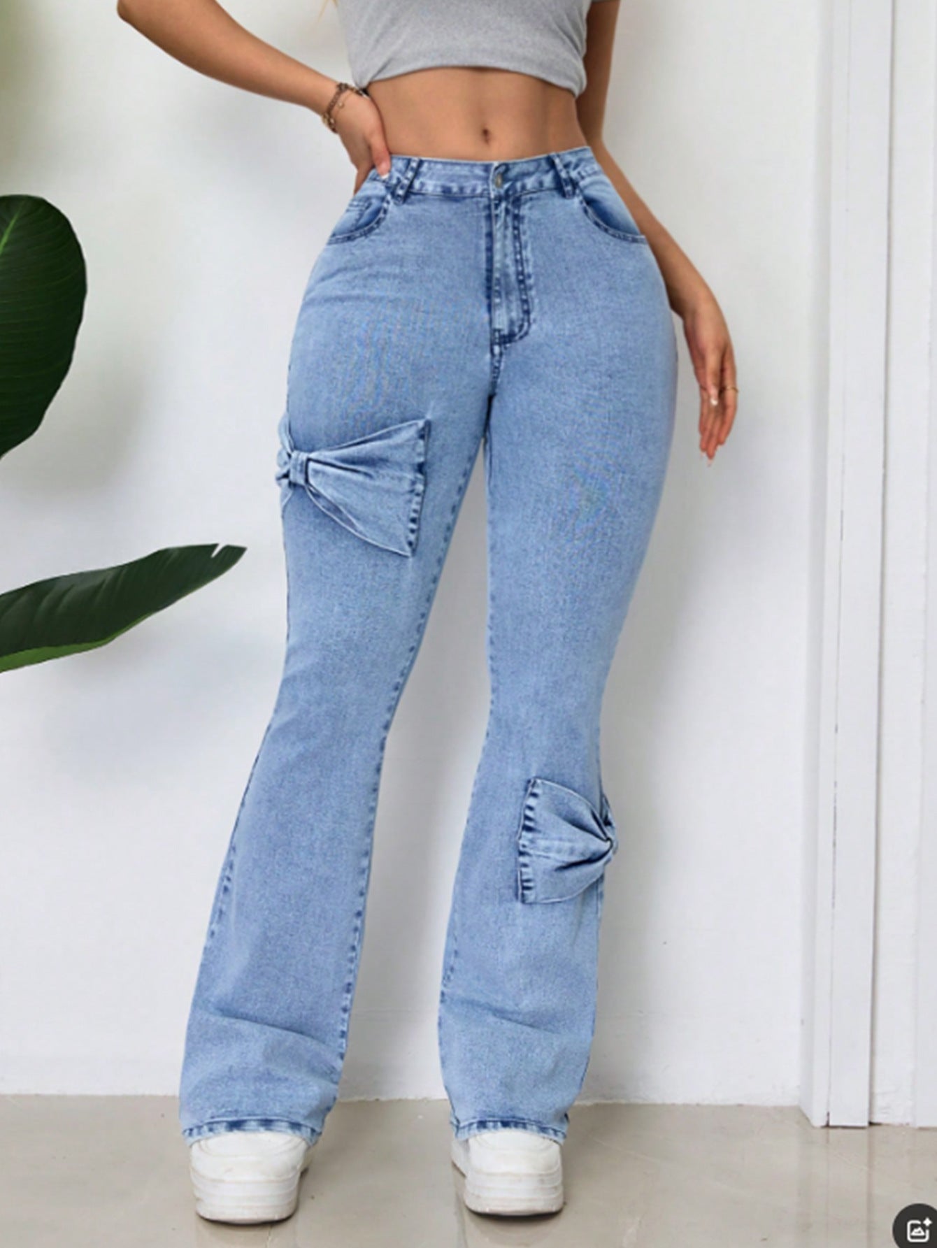 Damen Jeans Ausgestellt Dekorative Schleifen Norvielle
