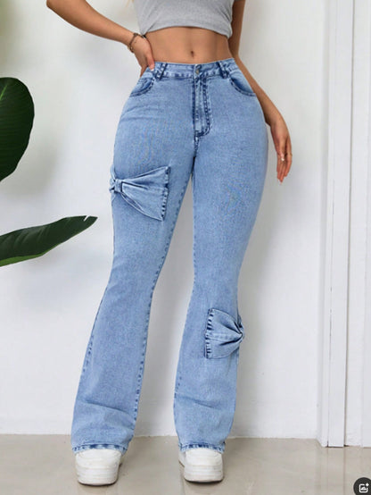 Damen Jeans Ausgestellt Dekorative Schleifen Norvielle