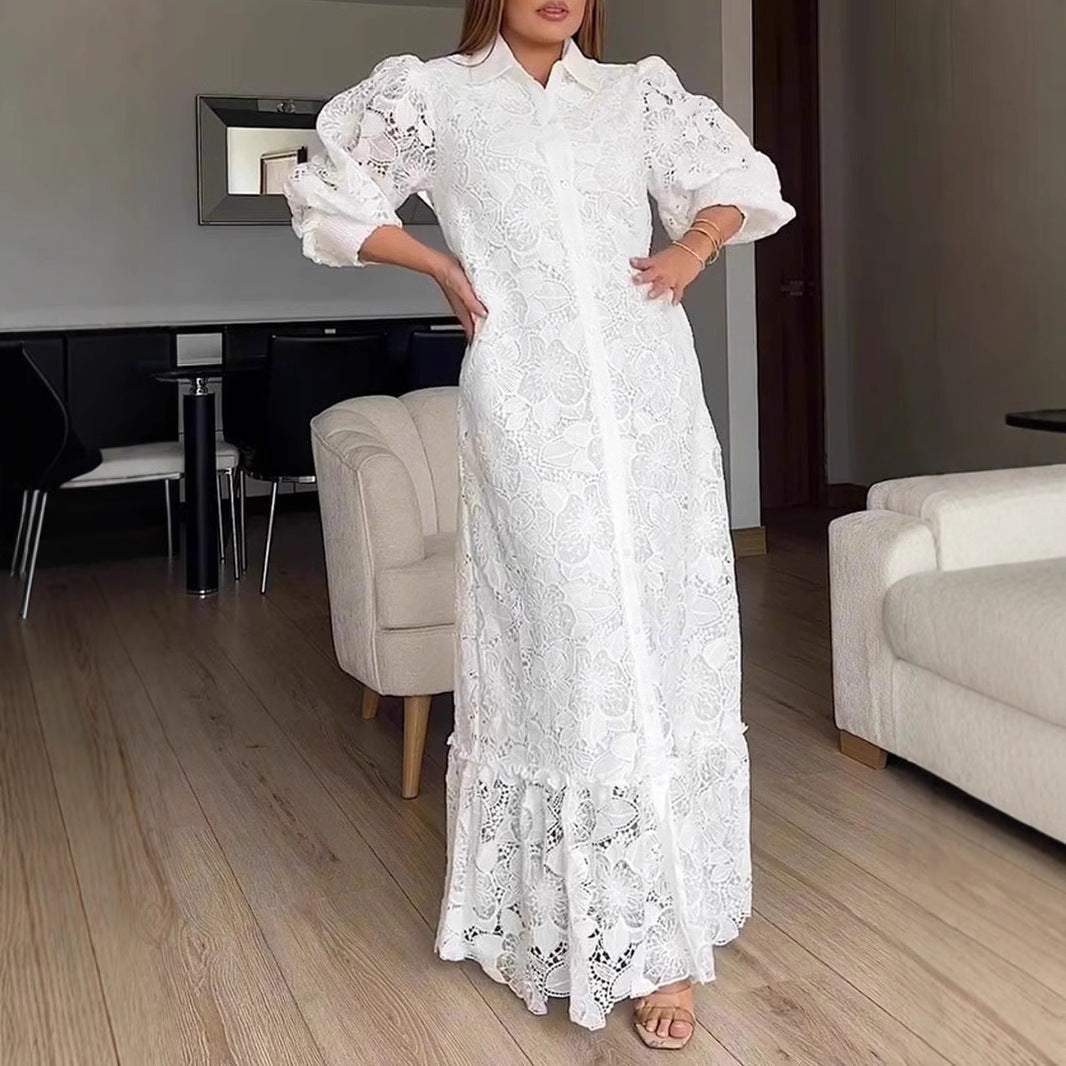 Damen Spitzenmaxikleid mit Voluminösen Ärmeln Norvielle - Norvielle