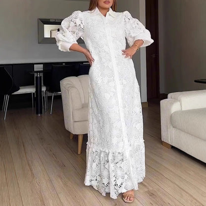 Damen Spitzenmaxikleid mit Voluminösen Ärmeln Norvielle - Norvielle