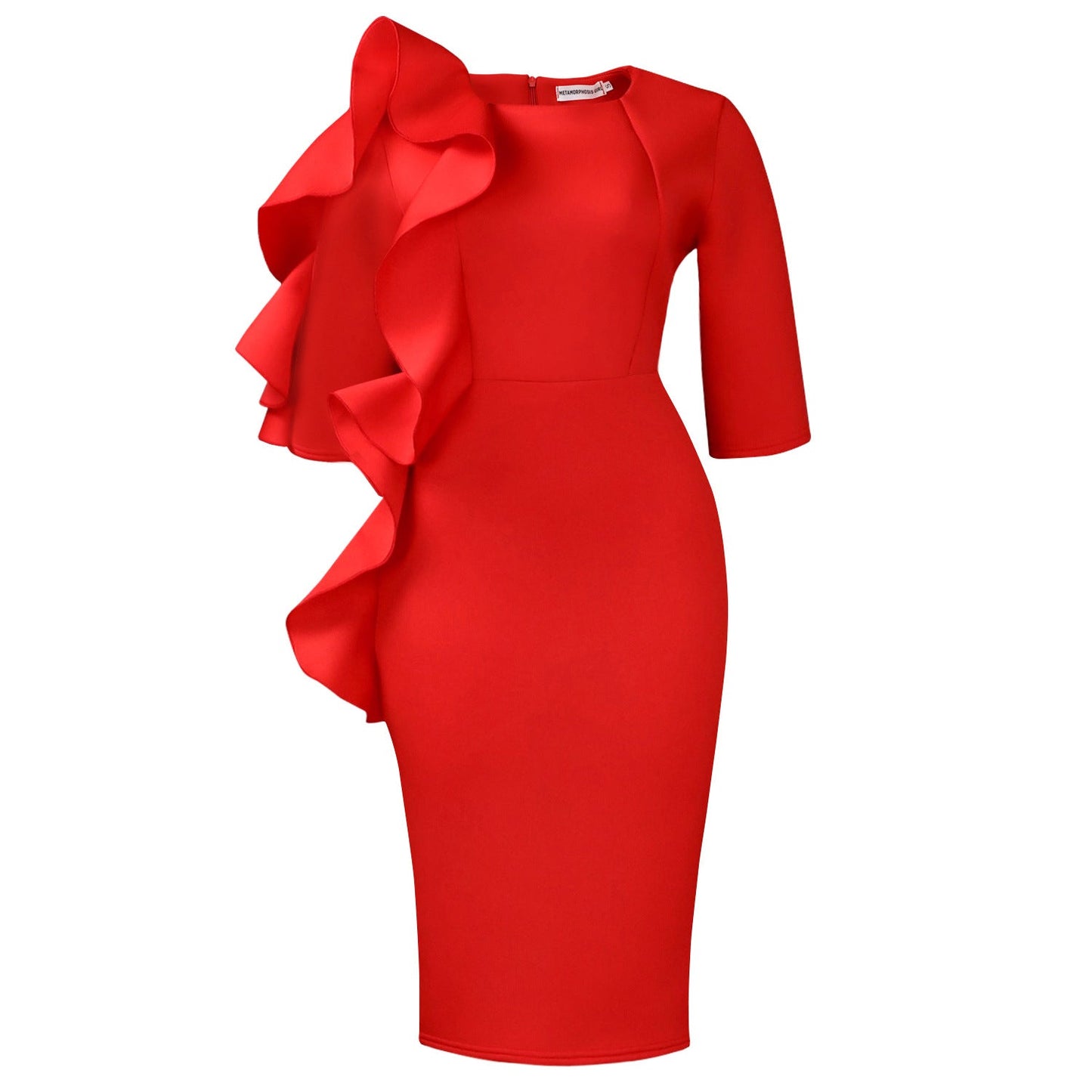 Damen Kleid Asymmetrisches Rüschendesign Figurbetont Norvielle