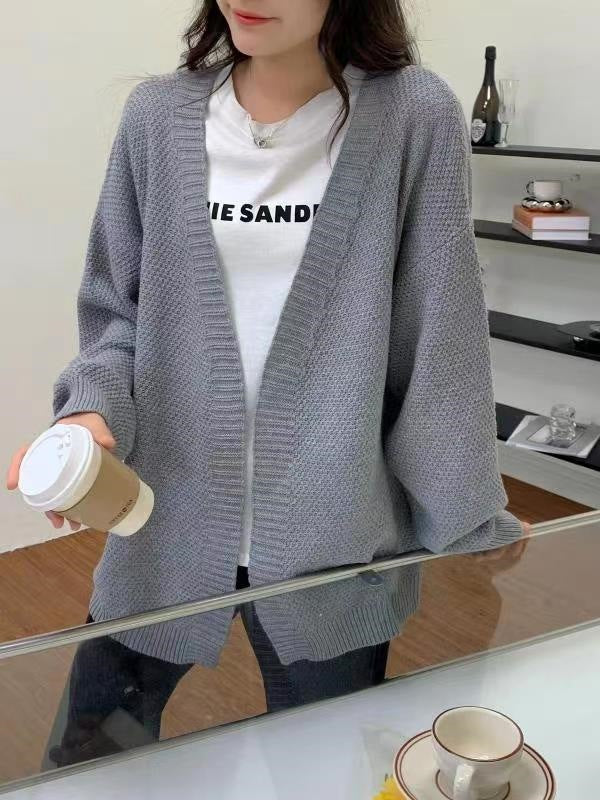 Damen Strickcardigan Oversized Lässig Vielfältige Texturen Beige