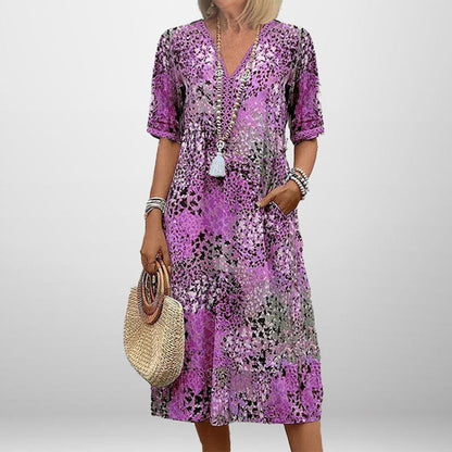 Damen Tunika-Kleid mit Muster V-Ausschnitt