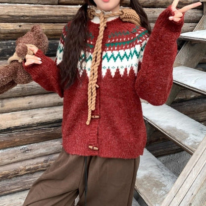 Damen Strickpullover Norwegermuster Kapuze Norvielle