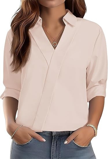 Damen Bluse V-Ausschnitt Strukturiertes Design Norvielle