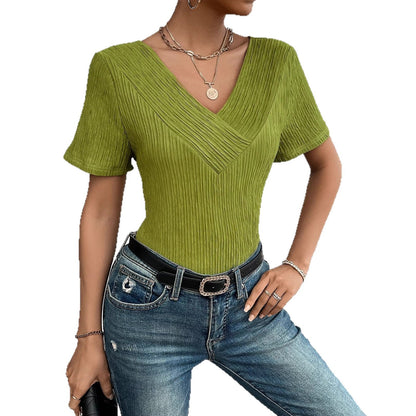 Damen T-Shirt V-Ausschnitt Plissiert Norvielle