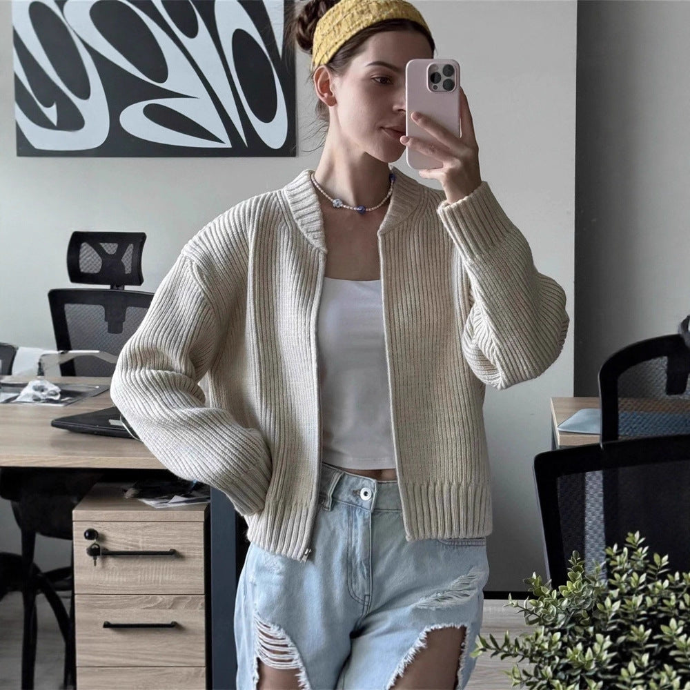 Damen Strickpullover Lässig Reißverschluss Norvielle