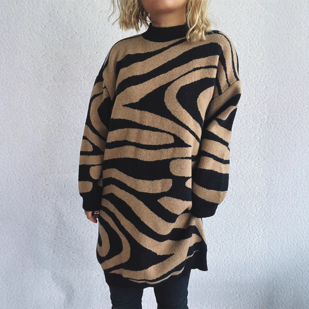 Damen Oversized Strickpullover Zebramuster Norvielle
