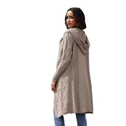Damen Strickjacke Kapuze Zopfmuster Norvielle