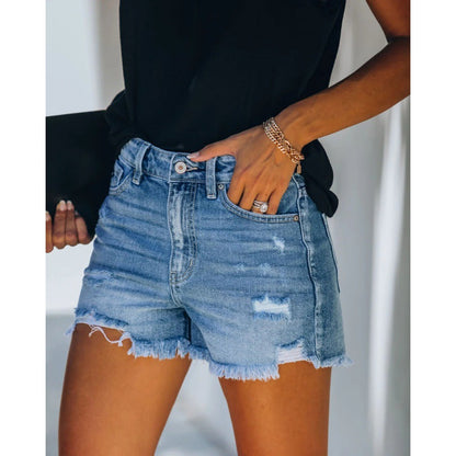 Damen Highwaist Destroyed Jeansshorts mit Fransen