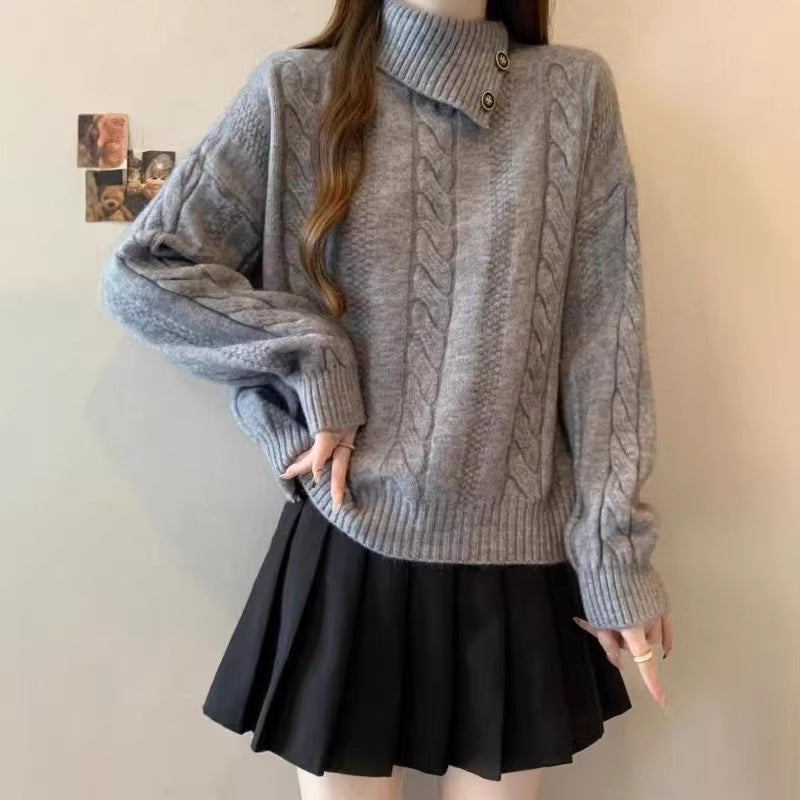 Damen Grobstrickpullover Hochgeschlossener Kragen Norvielle