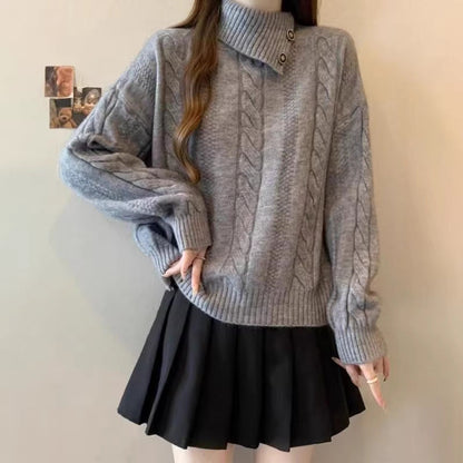 Damen Grobstrickpullover Hochgeschlossener Kragen Norvielle
