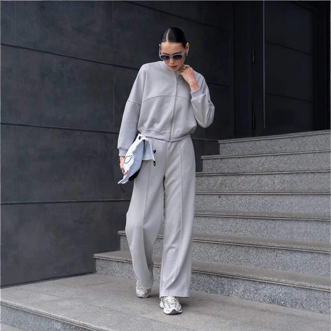 Damen Freizeitanzug-Set Cropped Oberteil Weite Hose Norvielle