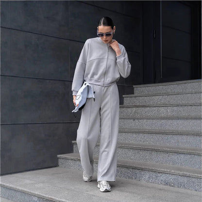 Damen Freizeitanzug-Set Cropped Oberteil Weite Hose Norvielle