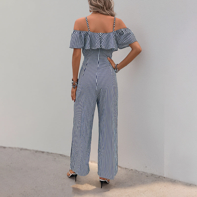 Damen Jumpsuit Schulterfrei Gestreift Norvielle