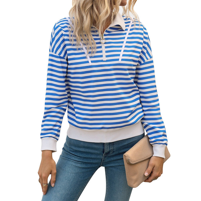 Damen Sweatshirt Streifen Kapuze Sportkragen Norvielle