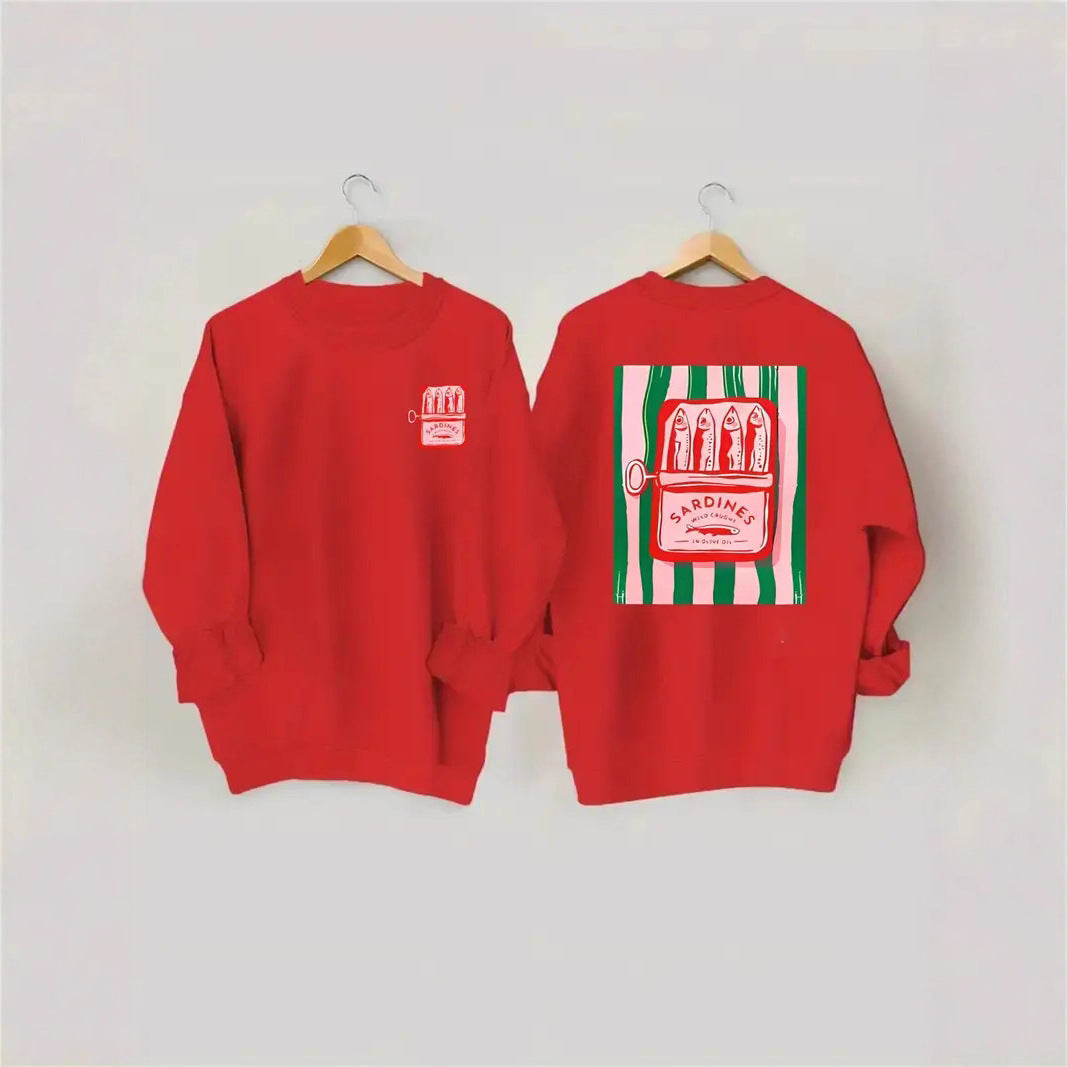 Damen Sweatshirt Sardinen-Grafik Lässig Norvielle