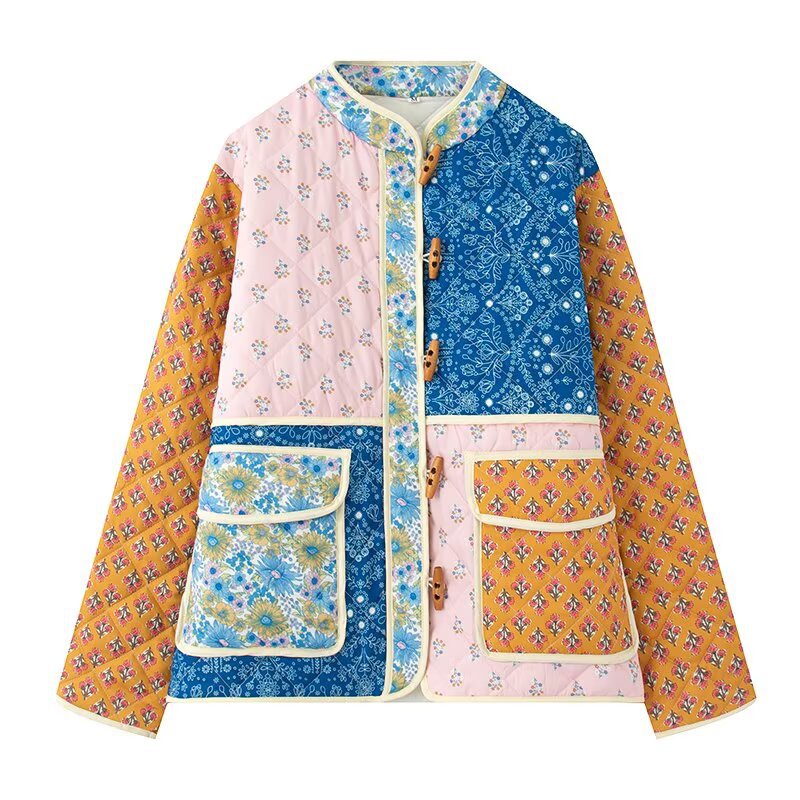 Damen Patchwork-Jacke Gefüttert Mit Taschen Norvielle