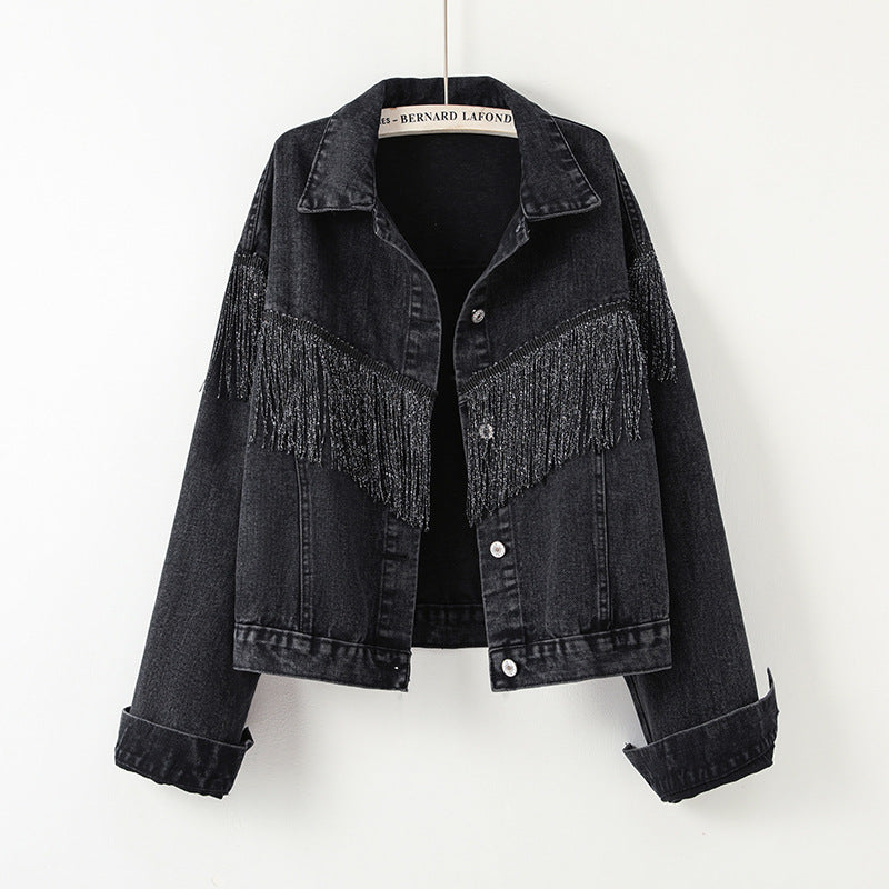 Damen Jeansjacke Fransig Design