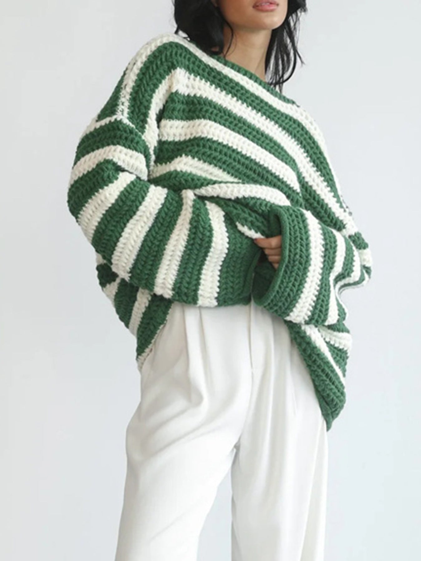 Damen Oversized-Pullover Gestrickt Breites Streifenmuster Norvielle