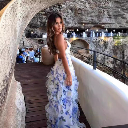 Damen Langarmkleid Florales Design Rüschen Norvielle