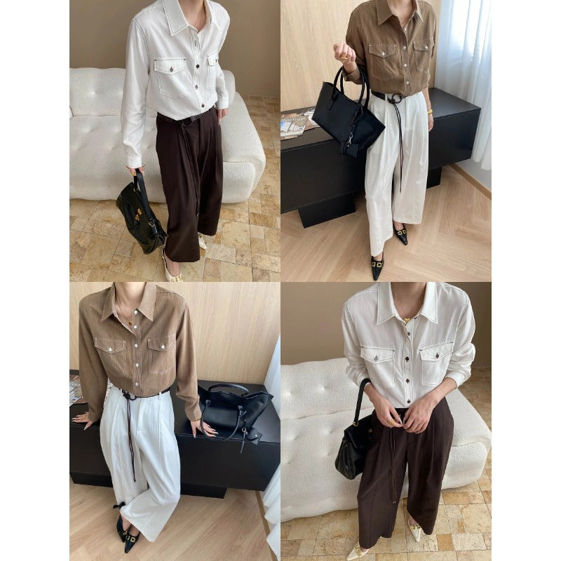 Damen Overshirt Bluse aus Baumwolle mit Brusttaschen und elegantem